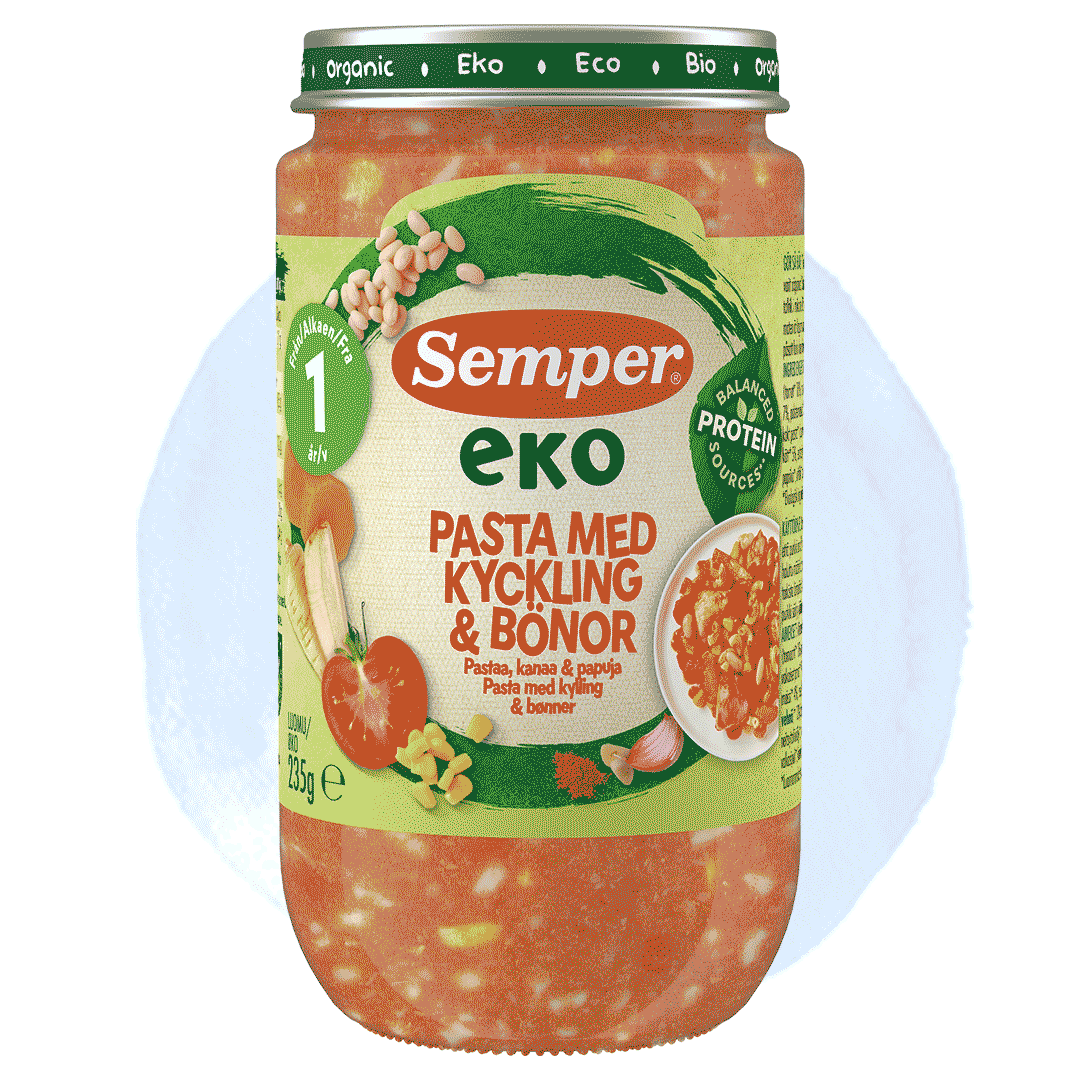 Eko pasta med kyckling & bönor 12m