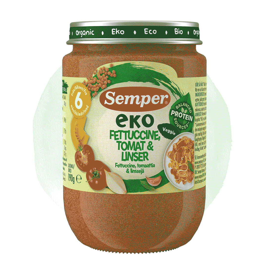 Eko fettucine med tomat och linser 6m