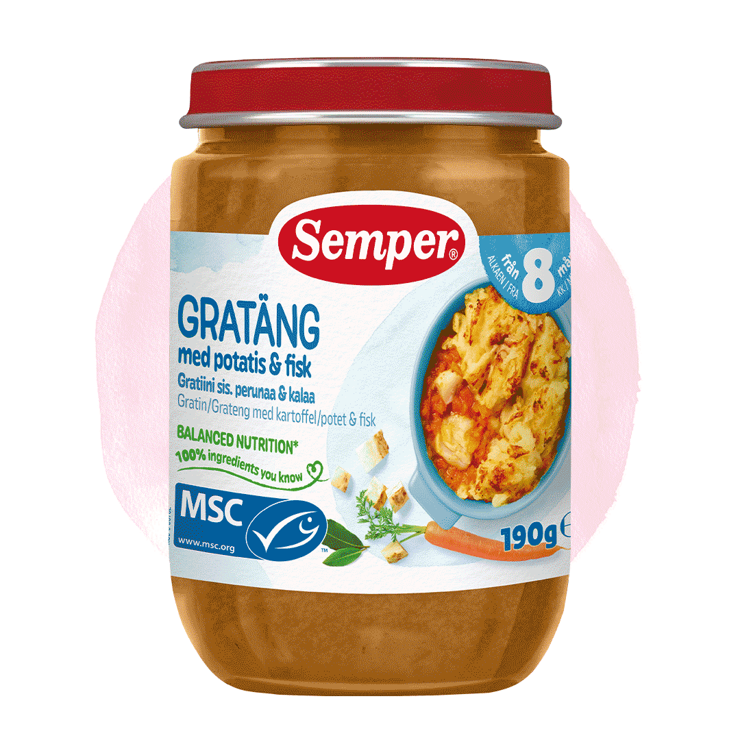 Gratäng med potatis & fisk 8m