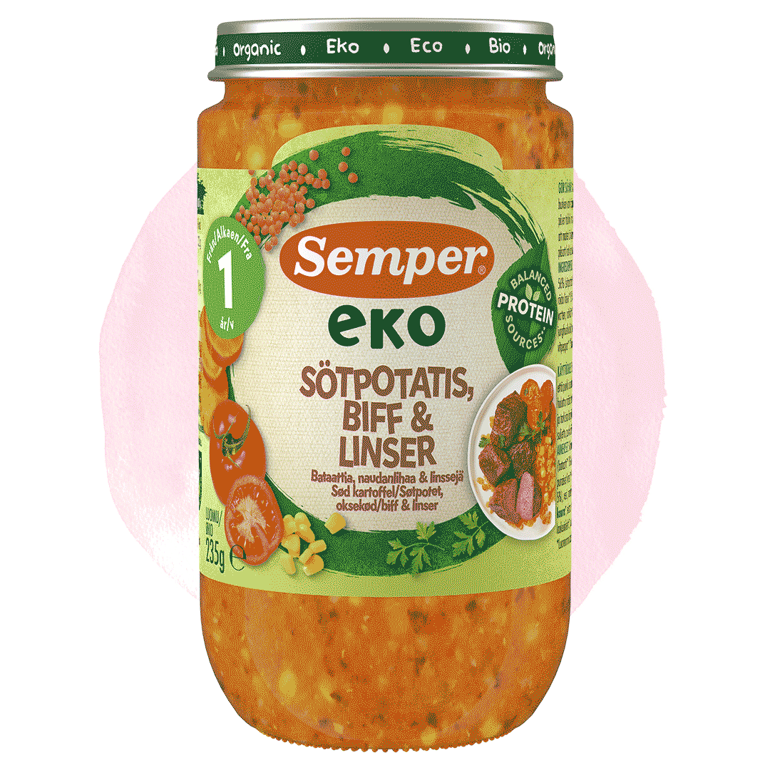 Eko sötpotatis, biff & linser 12m
