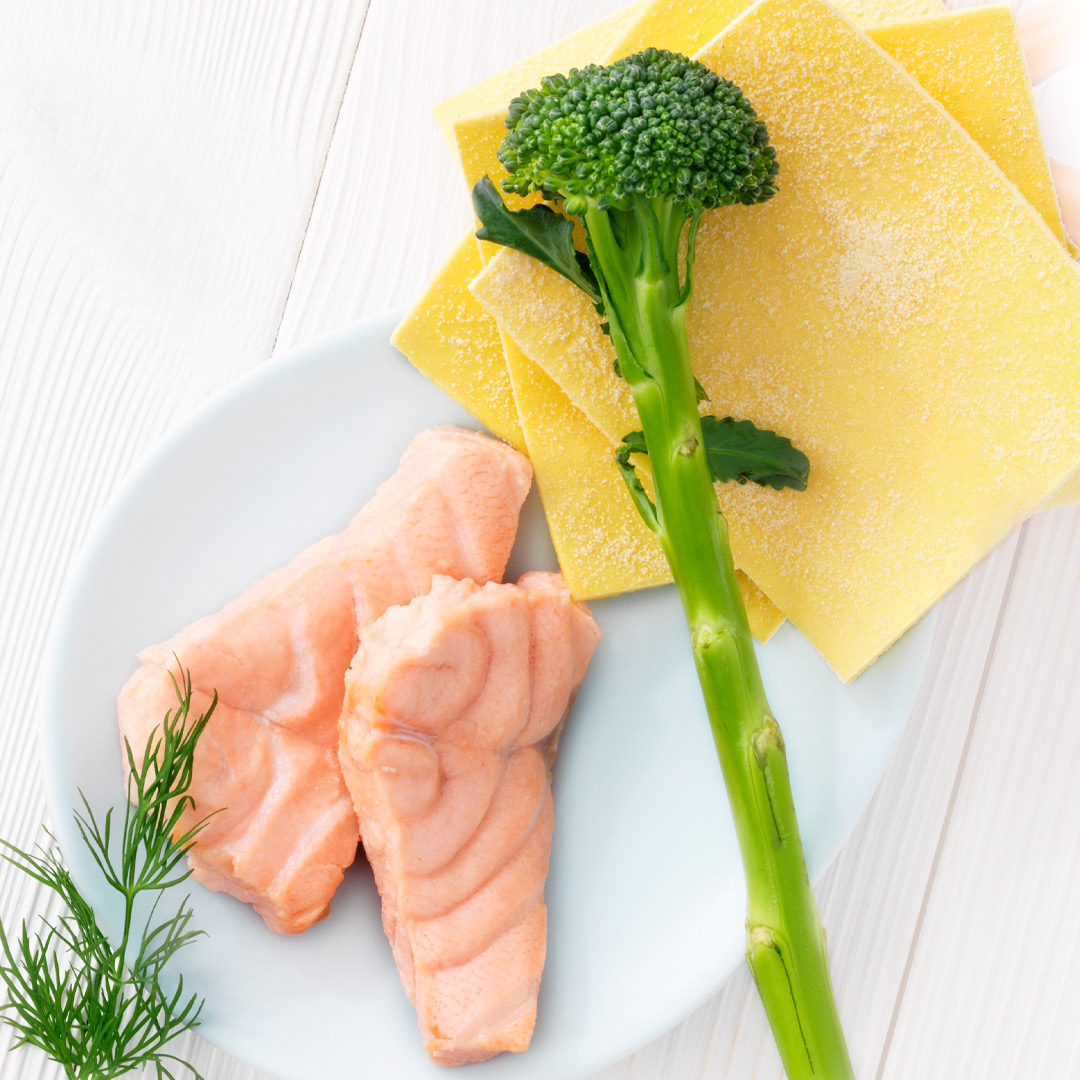 Fish lasagne with broccoli