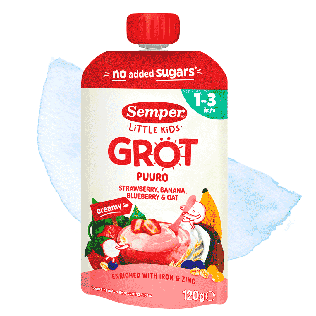 Ätklar gröt Little Kids Jordgubb, banan & havre från Semper Barnmat