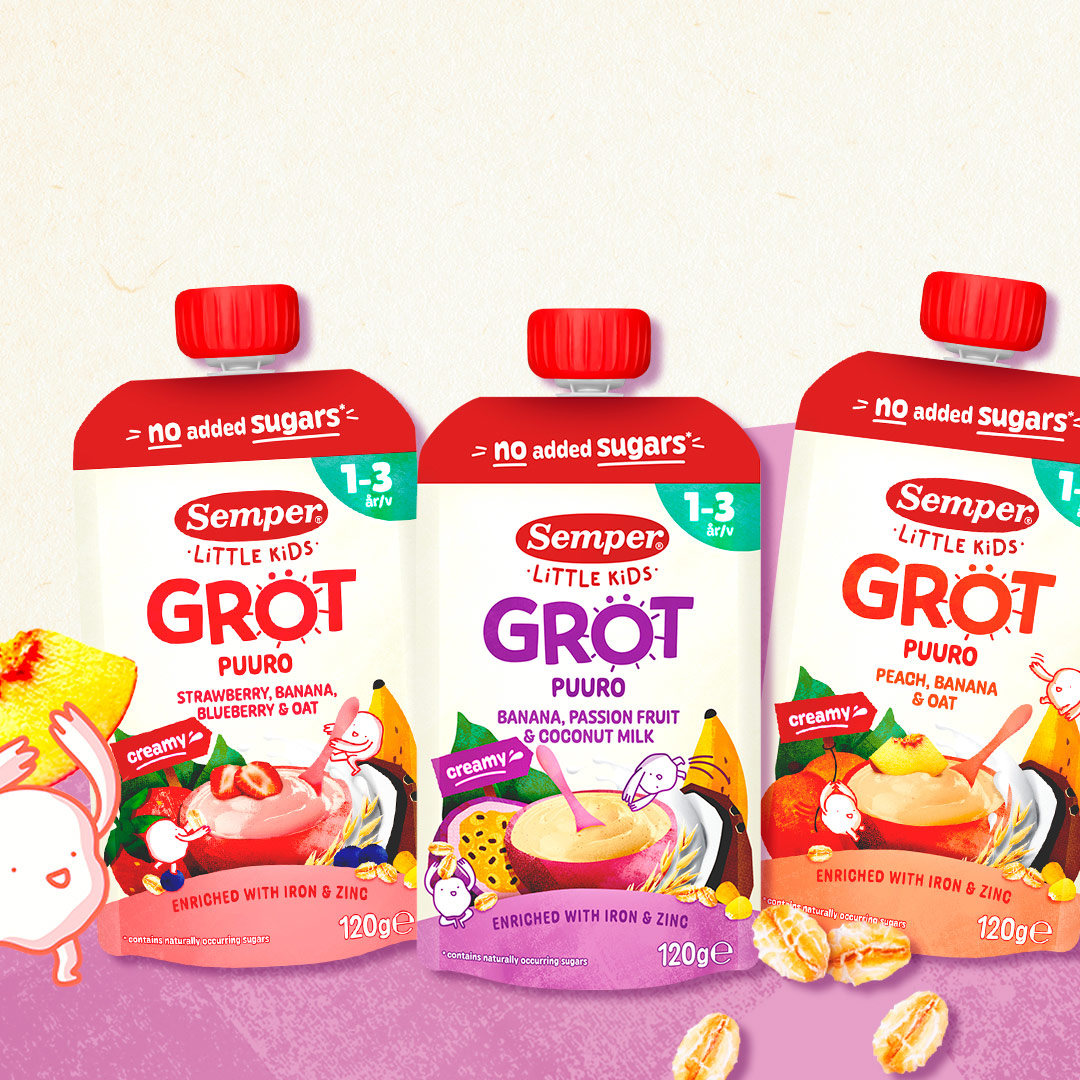 Semper Little kids porridge pouch in three flavors