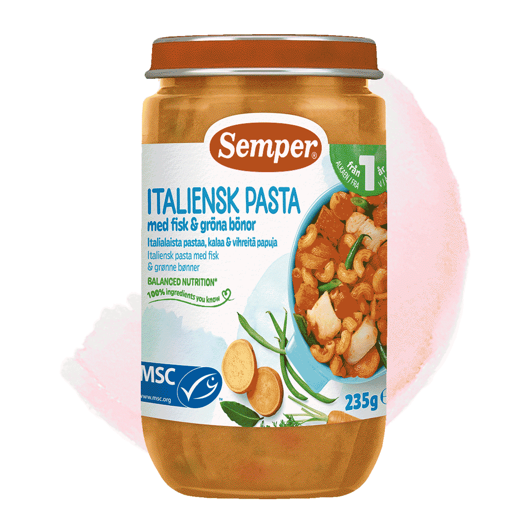 Italiensk Pasta med fisk & gröna bönor från 12 mån - från Semper Barnmat